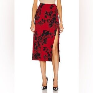 Balenciaga Red Black Floral Midi Skirt